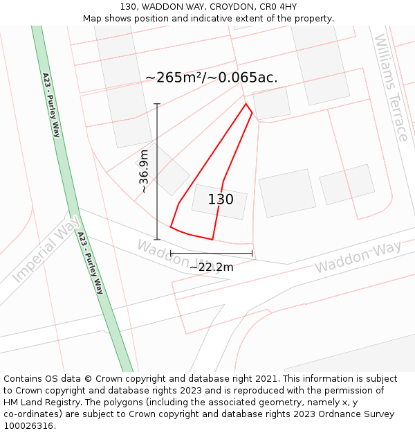 130, WADDON WAY, CROYDON, CR0 4HY: Plot and title map