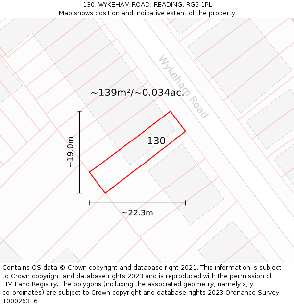 130, WYKEHAM ROAD, READING, RG6 1PL: Plot and title map