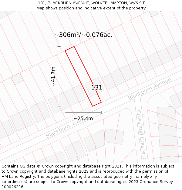 131, BLACKBURN AVENUE, WOLVERHAMPTON, WV6 9JT: Plot and title map