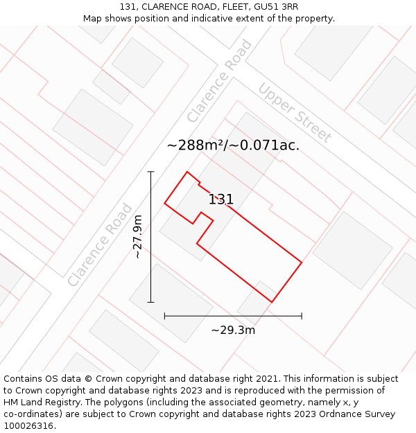 131, CLARENCE ROAD, FLEET, GU51 3RR: Plot and title map