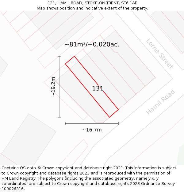 131, HAMIL ROAD, STOKE-ON-TRENT, ST6 1AP: Plot and title map