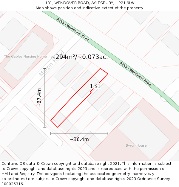 131, WENDOVER ROAD, AYLESBURY, HP21 9LW: Plot and title map