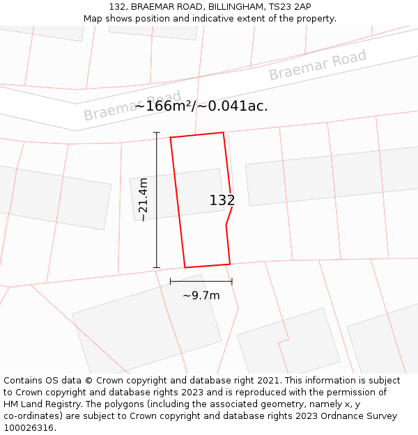 132, BRAEMAR ROAD, BILLINGHAM, TS23 2AP: Plot and title map