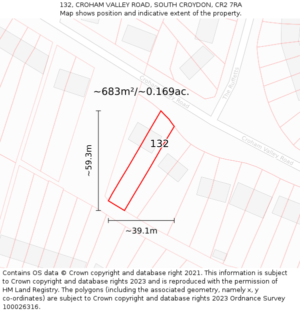 132, CROHAM VALLEY ROAD, SOUTH CROYDON, CR2 7RA: Plot and title map