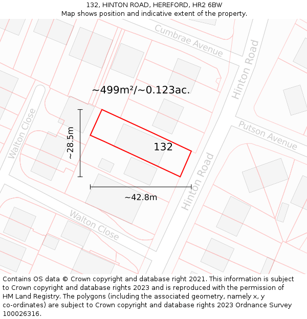 132, HINTON ROAD, HEREFORD, HR2 6BW: Plot and title map
