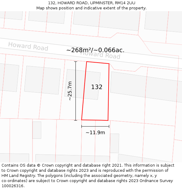 132, HOWARD ROAD, UPMINSTER, RM14 2UU: Plot and title map