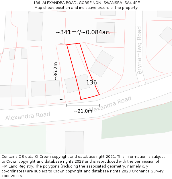 136, ALEXANDRA ROAD, GORSEINON, SWANSEA, SA4 4PE: Plot and title map