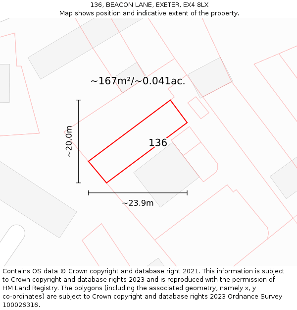 136, BEACON LANE, EXETER, EX4 8LX: Plot and title map