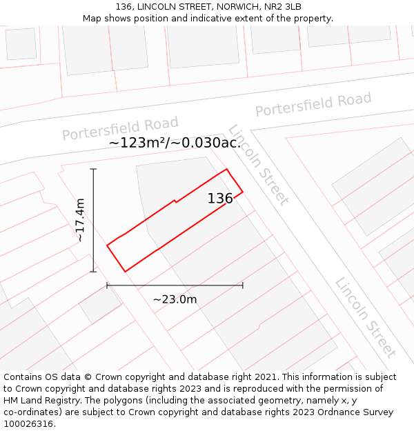 136, LINCOLN STREET, NORWICH, NR2 3LB: Plot and title map