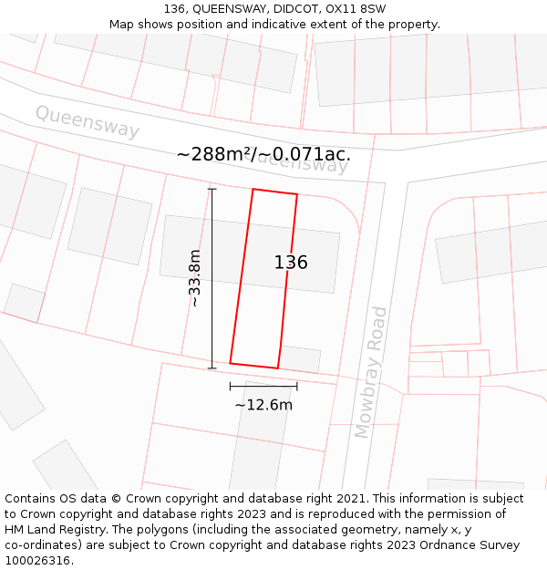 136, QUEENSWAY, DIDCOT, OX11 8SW: Plot and title map
