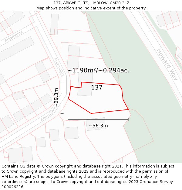 137, ARKWRIGHTS, HARLOW, CM20 3LZ: Plot and title map