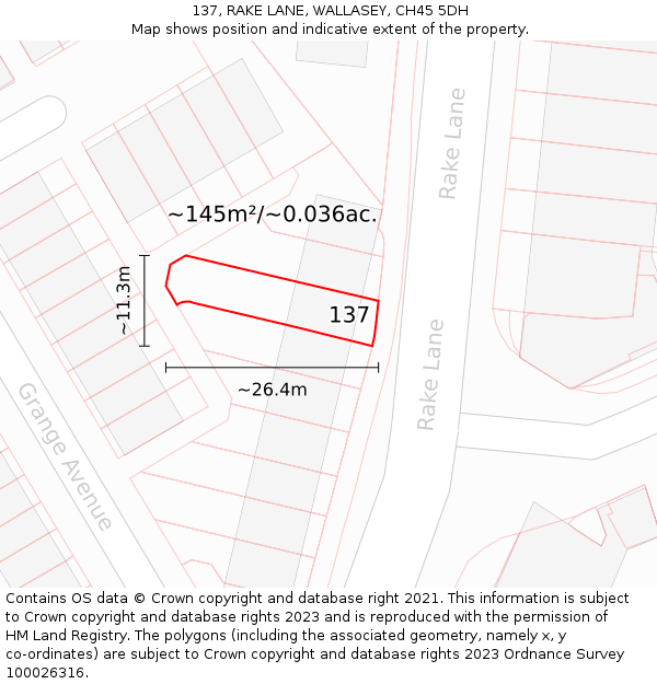 137, RAKE LANE, WALLASEY, CH45 5DH: Plot and title map