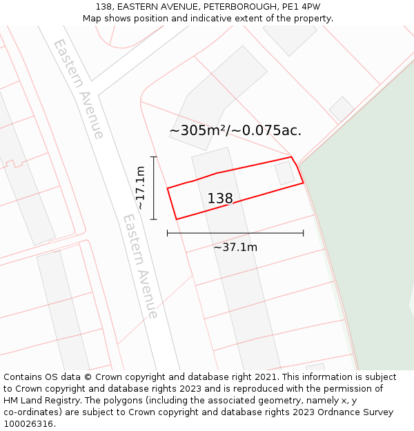 138, EASTERN AVENUE, PETERBOROUGH, PE1 4PW: Plot and title map