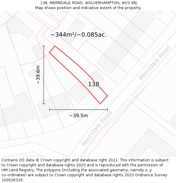 138, MERRIDALE ROAD, WOLVERHAMPTON, WV3 9RJ: Plot and title map