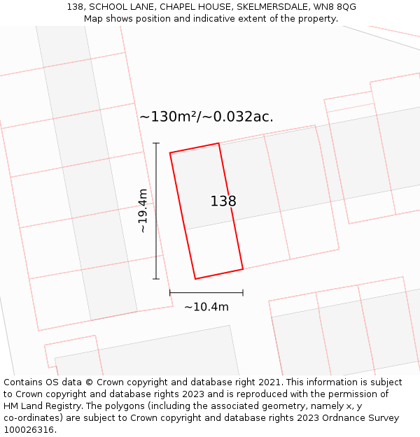 138, SCHOOL LANE, CHAPEL HOUSE, SKELMERSDALE, WN8 8QG: Plot and title map