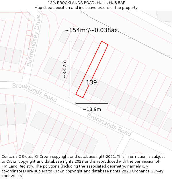 139, BROOKLANDS ROAD, HULL, HU5 5AE: Plot and title map