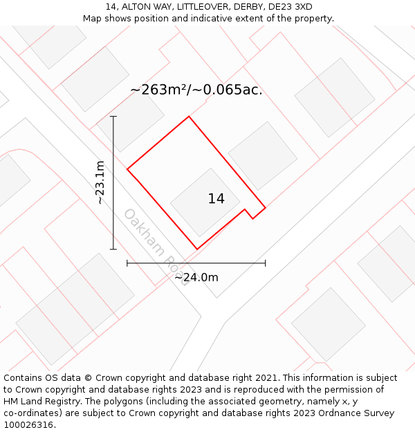 14, ALTON WAY, LITTLEOVER, DERBY, DE23 3XD: Plot and title map