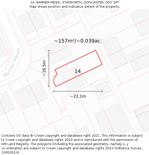 14, BARRIER MEWS, STAINFORTH, DONCASTER, DN7 5PT: Plot and title map