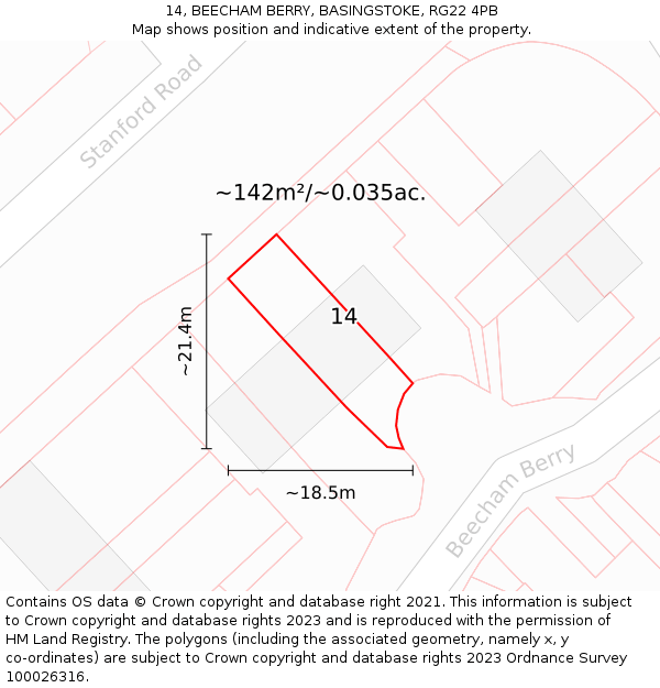 14, BEECHAM BERRY, BASINGSTOKE, RG22 4PB: Plot and title map