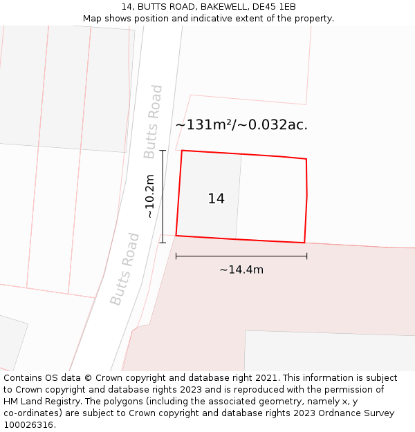 14, BUTTS ROAD, BAKEWELL, DE45 1EB: Plot and title map