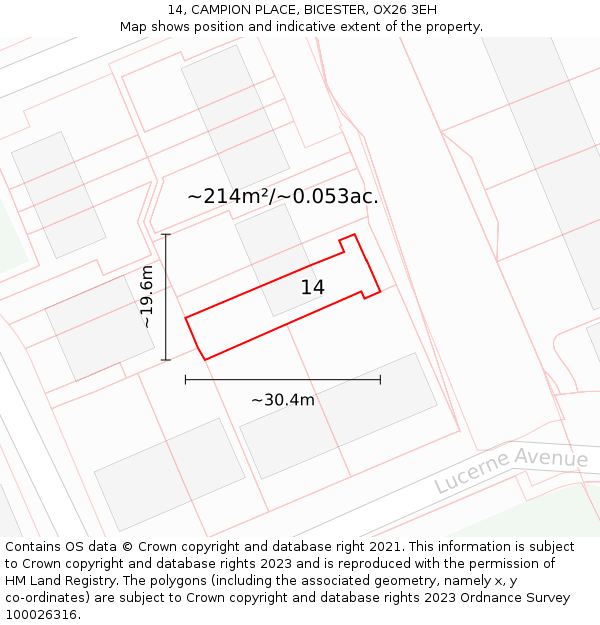 14, CAMPION PLACE, BICESTER, OX26 3EH: Plot and title map