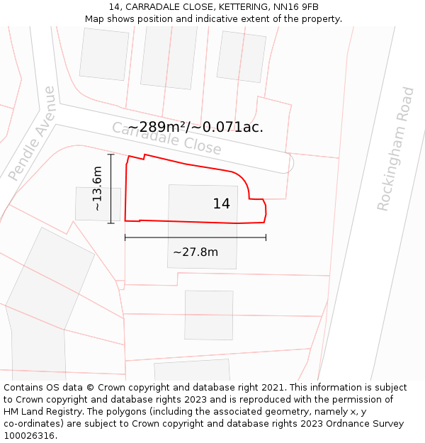 14, CARRADALE CLOSE, KETTERING, NN16 9FB: Plot and title map