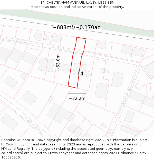 14, CHELTENHAM AVENUE, ILKLEY, LS29 8BN: Plot and title map