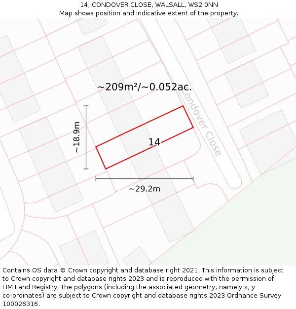 14, CONDOVER CLOSE, WALSALL, WS2 0NN: Plot and title map