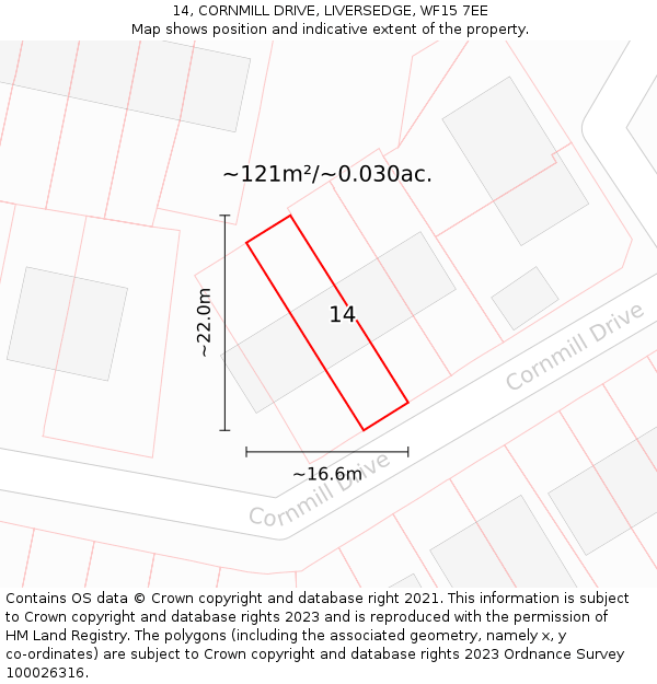 14, CORNMILL DRIVE, LIVERSEDGE, WF15 7EE: Plot and title map
