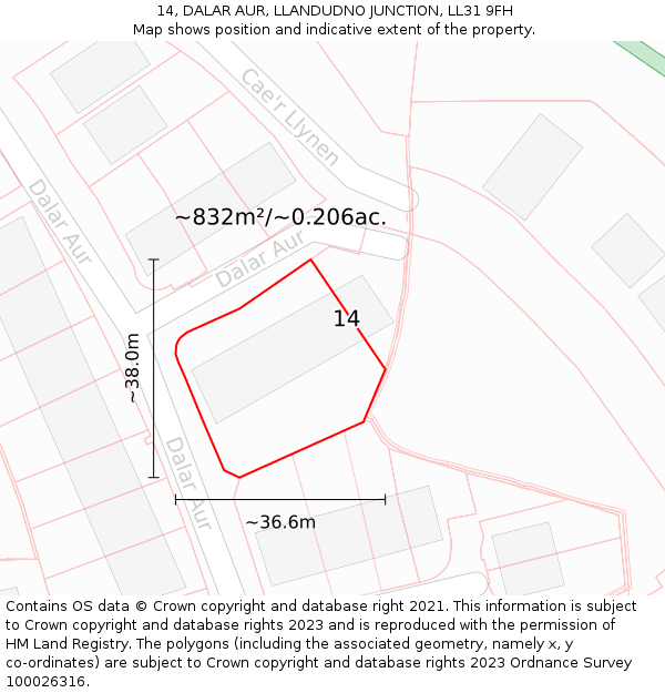 14, DALAR AUR, LLANDUDNO JUNCTION, LL31 9FH: Plot and title map