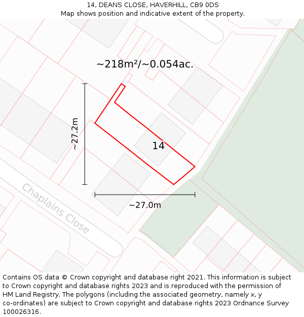 14, DEANS CLOSE, HAVERHILL, CB9 0DS: Plot and title map
