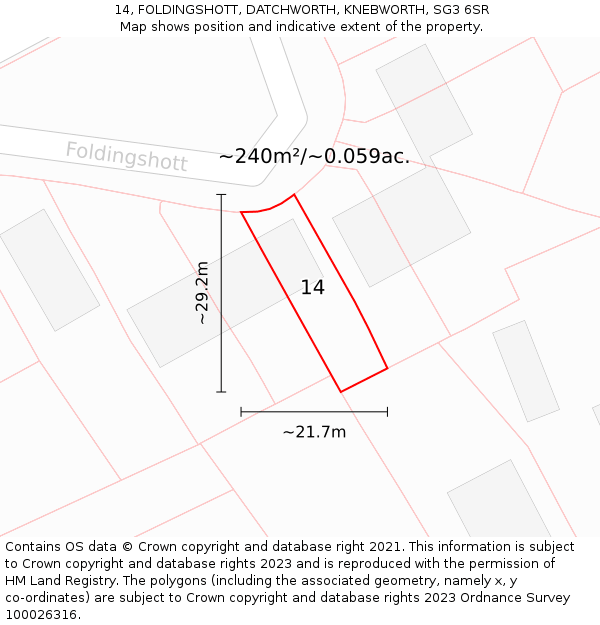14, FOLDINGSHOTT, DATCHWORTH, KNEBWORTH, SG3 6SR: Plot and title map