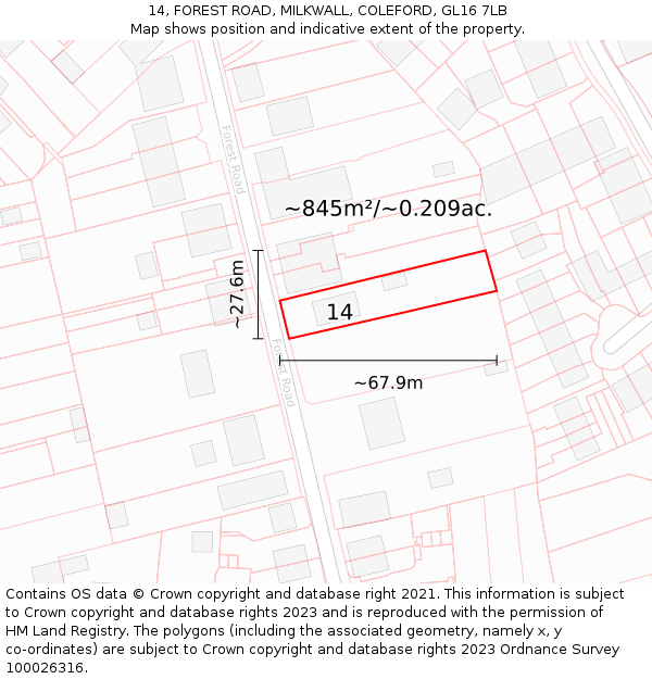 14, FOREST ROAD, MILKWALL, COLEFORD, GL16 7LB: Plot and title map