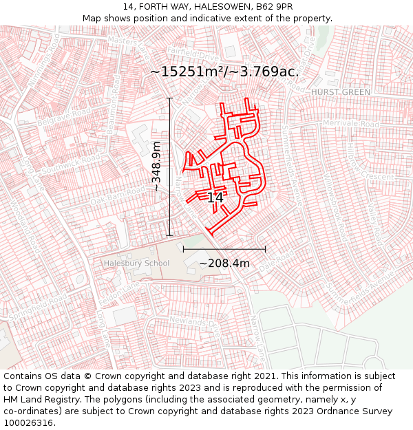 14, FORTH WAY, HALESOWEN, B62 9PR: Plot and title map