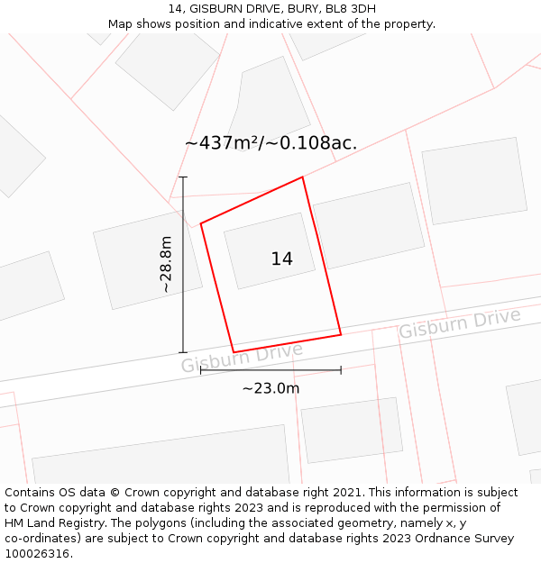 14, GISBURN DRIVE, BURY, BL8 3DH: Plot and title map