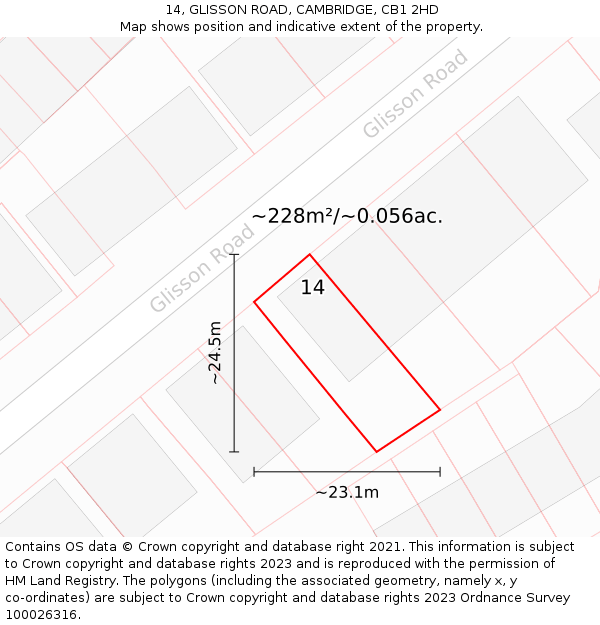 14, GLISSON ROAD, CAMBRIDGE, CB1 2HD: Plot and title map