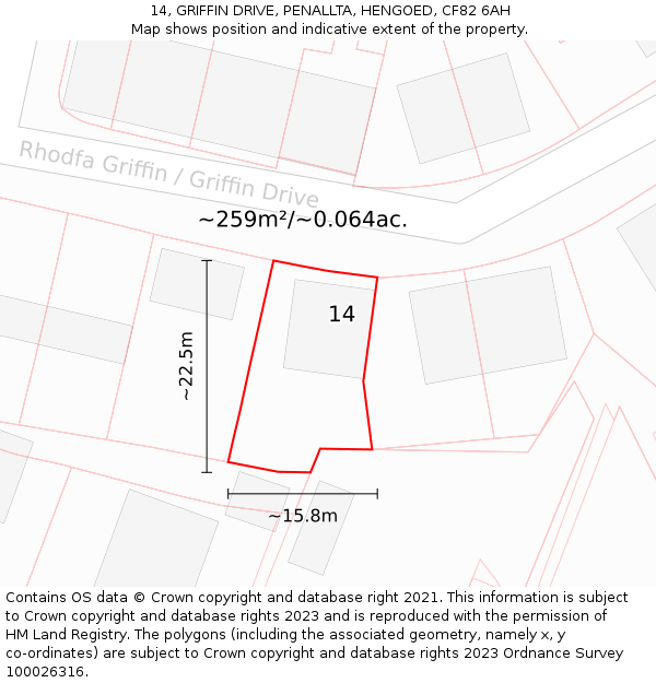 14, GRIFFIN DRIVE, PENALLTA, HENGOED, CF82 6AH: Plot and title map