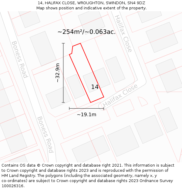 14, HALIFAX CLOSE, WROUGHTON, SWINDON, SN4 9DZ: Plot and title map