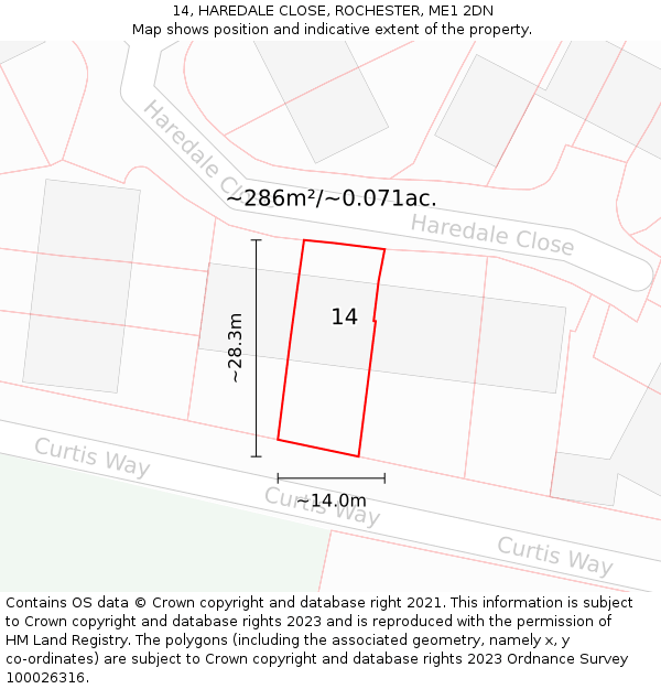 14, HAREDALE CLOSE, ROCHESTER, ME1 2DN: Plot and title map