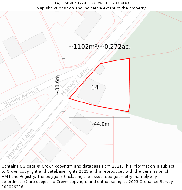 14, HARVEY LANE, NORWICH, NR7 0BQ: Plot and title map