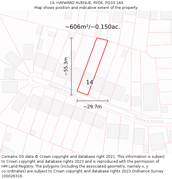 14, HAYWARD AVENUE, RYDE, PO33 1AS: Plot and title map
