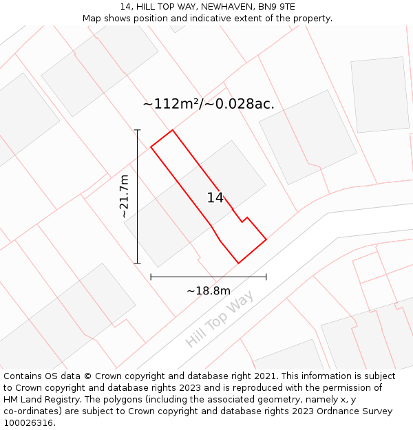 14, HILL TOP WAY, NEWHAVEN, BN9 9TE: Plot and title map
