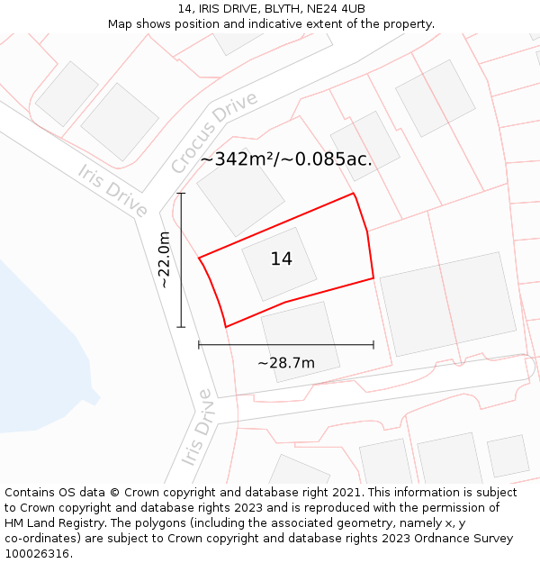 14, IRIS DRIVE, BLYTH, NE24 4UB: Plot and title map