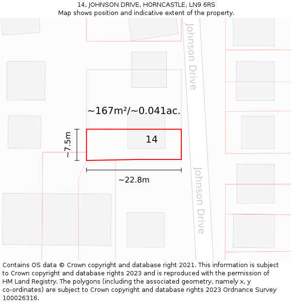 14, JOHNSON DRIVE, HORNCASTLE, LN9 6RS: Plot and title map