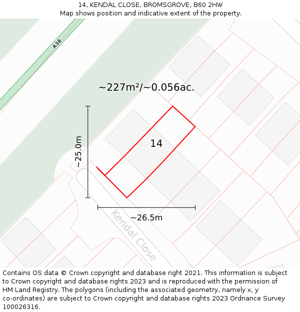 14, KENDAL CLOSE, BROMSGROVE, B60 2HW: Plot and title map