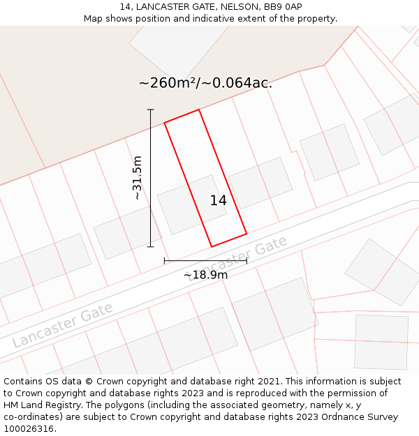 14, LANCASTER GATE, NELSON, BB9 0AP: Plot and title map