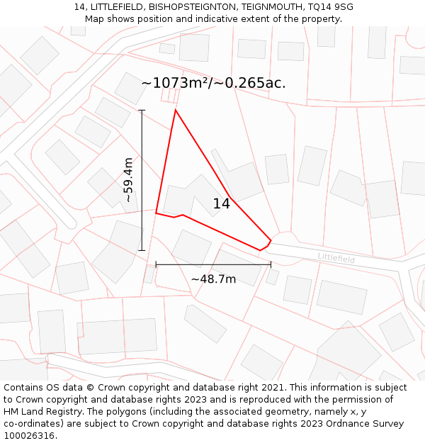 14, LITTLEFIELD, BISHOPSTEIGNTON, TEIGNMOUTH, TQ14 9SG: Plot and title map