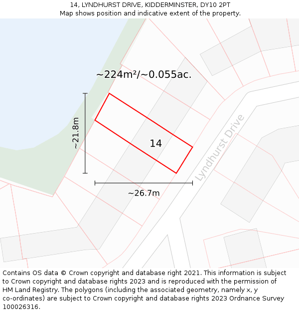 14, LYNDHURST DRIVE, KIDDERMINSTER, DY10 2PT: Plot and title map