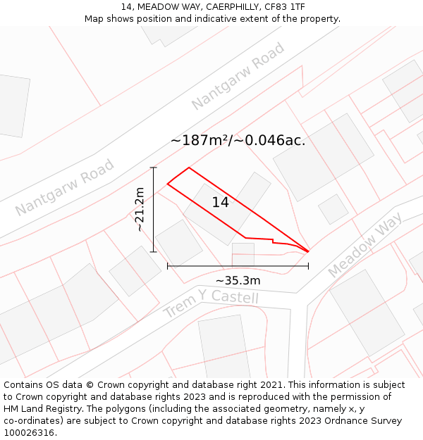 14, MEADOW WAY, CAERPHILLY, CF83 1TF: Plot and title map