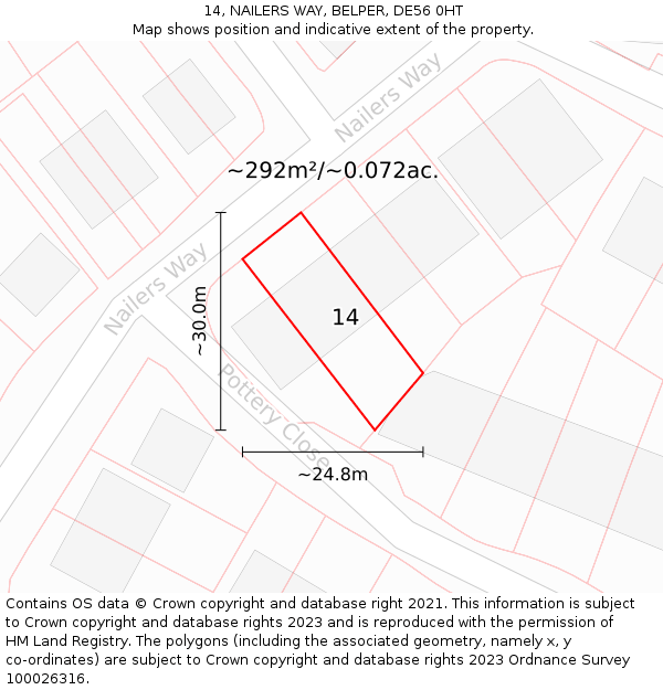 14, NAILERS WAY, BELPER, DE56 0HT: Plot and title map